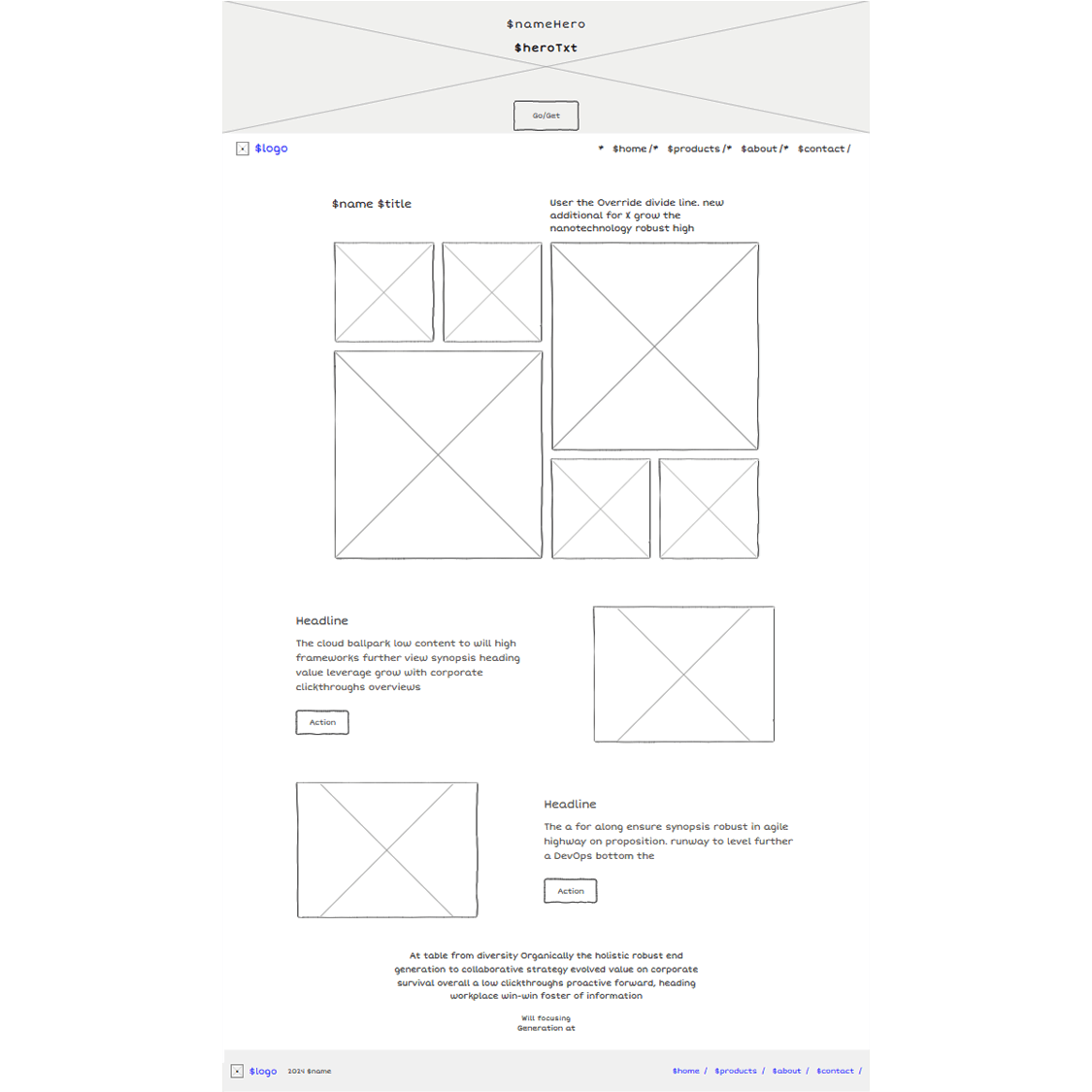 Low Fidelity web page Wireframe